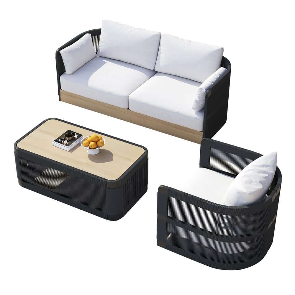 Coastal Aluminum Outdoor Furniture Set with Swivel Chairs and Table