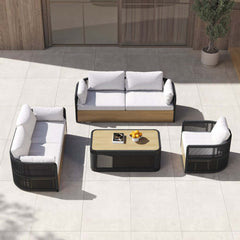 Coastal Aluminum Outdoor Furniture Set with Swivel Chairs and Table
