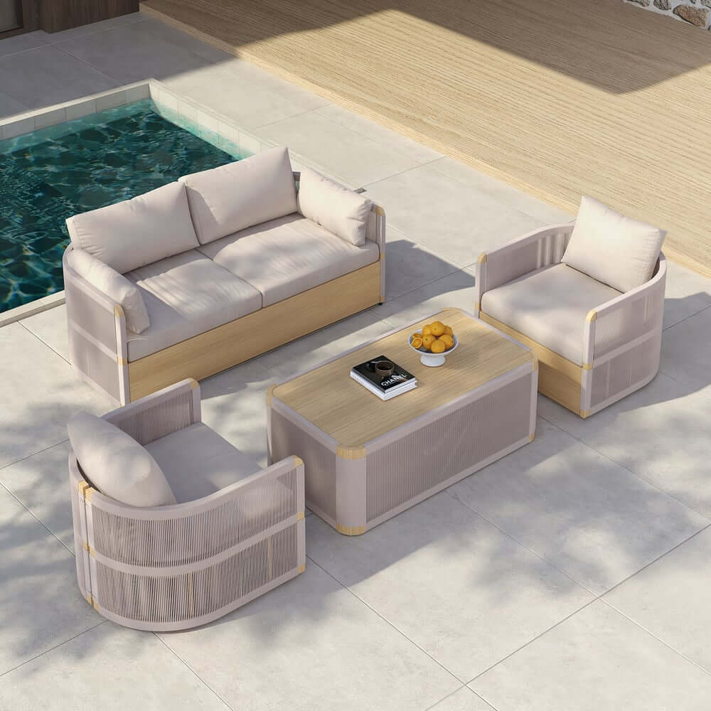 Coastal Aluminum Outdoor Furniture Set with Swivel Chairs and Table