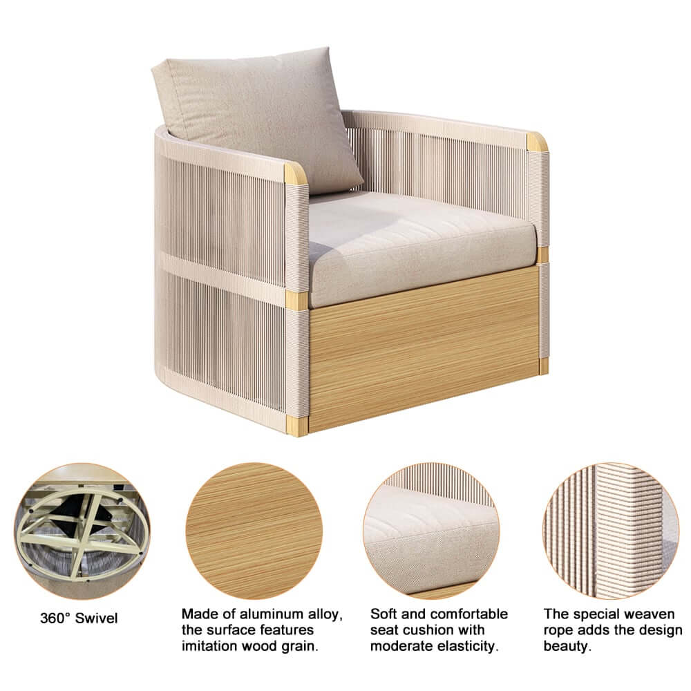 Coastal Aluminum Outdoor Furniture Set with Swivel Chairs and Table