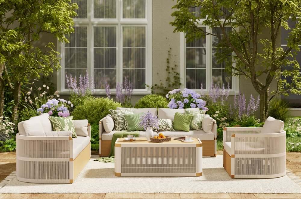 Coastal Aluminum Outdoor Furniture Set with Swivel Chairs and Table