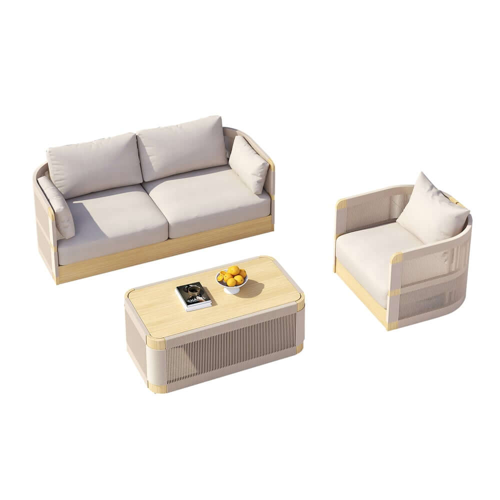 Coastal Aluminum Outdoor Furniture Set with Swivel Chairs and Table