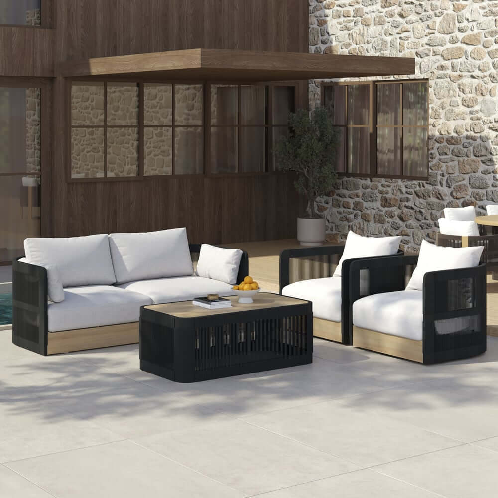 Coastal Aluminum Outdoor Furniture Set with Swivel Chairs and Table