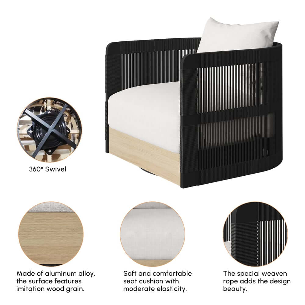 Coastal Aluminum Outdoor Furniture Set with Swivel Chairs and Table