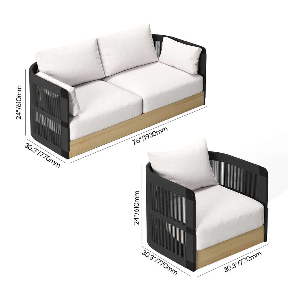 Coastal Aluminum Outdoor Furniture Set with Swivel Chairs and Table Dimensions