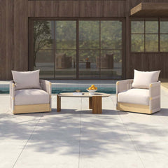 Coastal Style Outdoor Accent Chair with Swivel Base and Black Frame