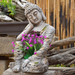 Concrete Gray Magnesium Oxide Sleeping Buddha Statue with Planter