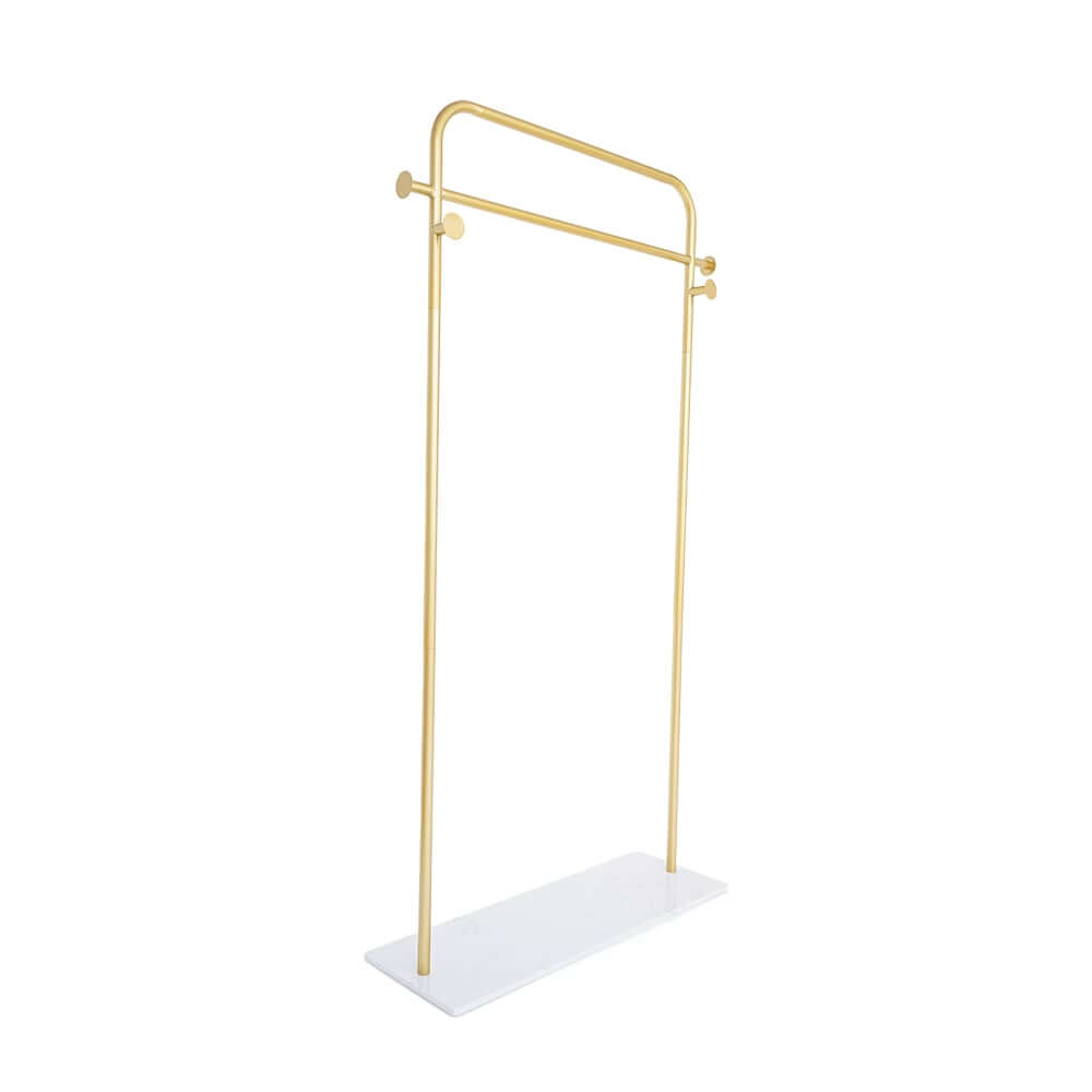 Contemporary Gold & Black Freestanding Rail Coat Rack with Faux Marble Base