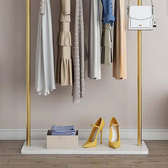 Contemporary Gold & Black Freestanding Rail Coat Rack with Faux Marble Base