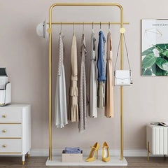 Contemporary Gold & Black Freestanding Rail Coat Rack with Faux Marble Base Main Product Image