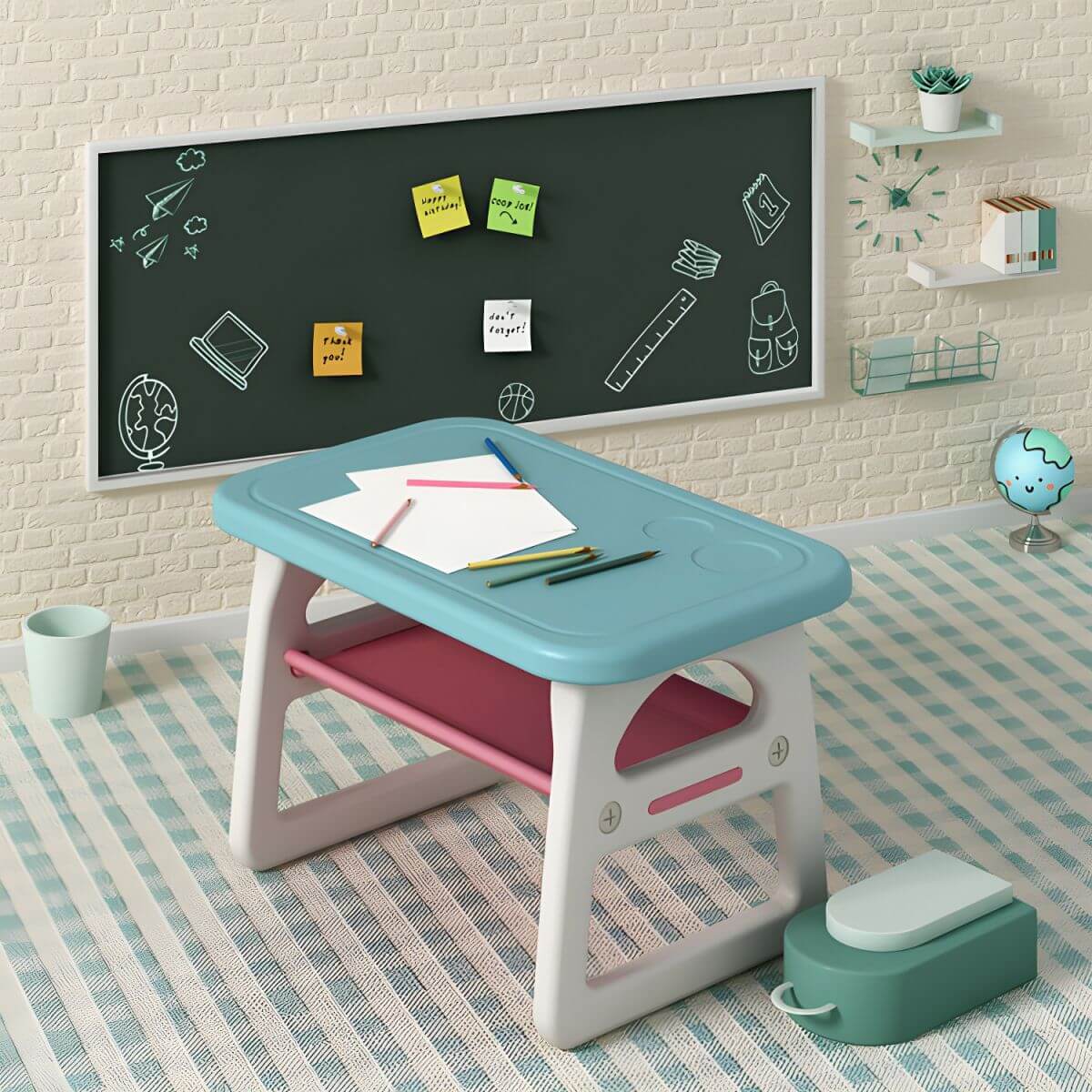 Contemporary Kids' Desk with Storage Shelf in Vibrant Colors