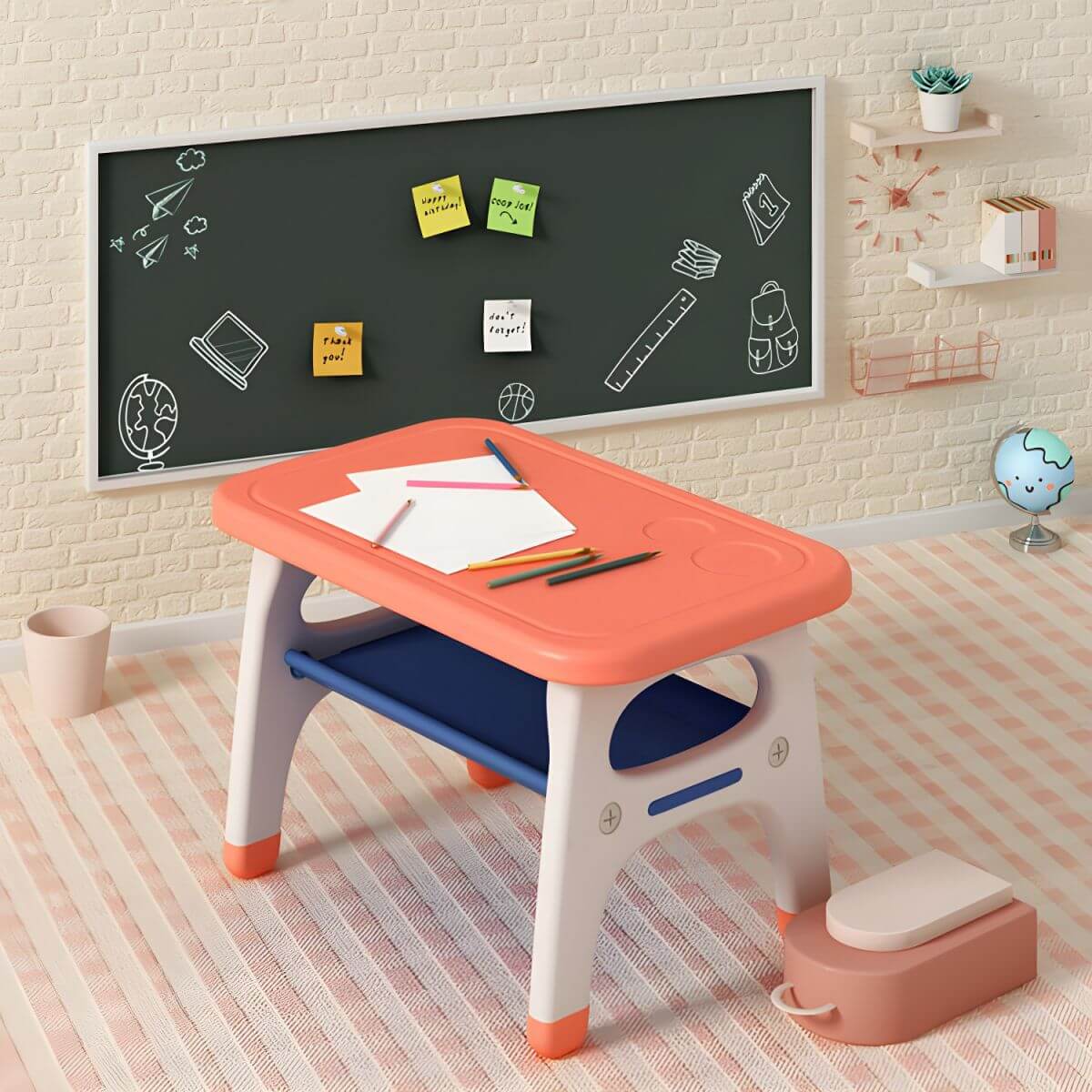 Contemporary Kids' Desk with Storage Shelf in Vibrant Colors