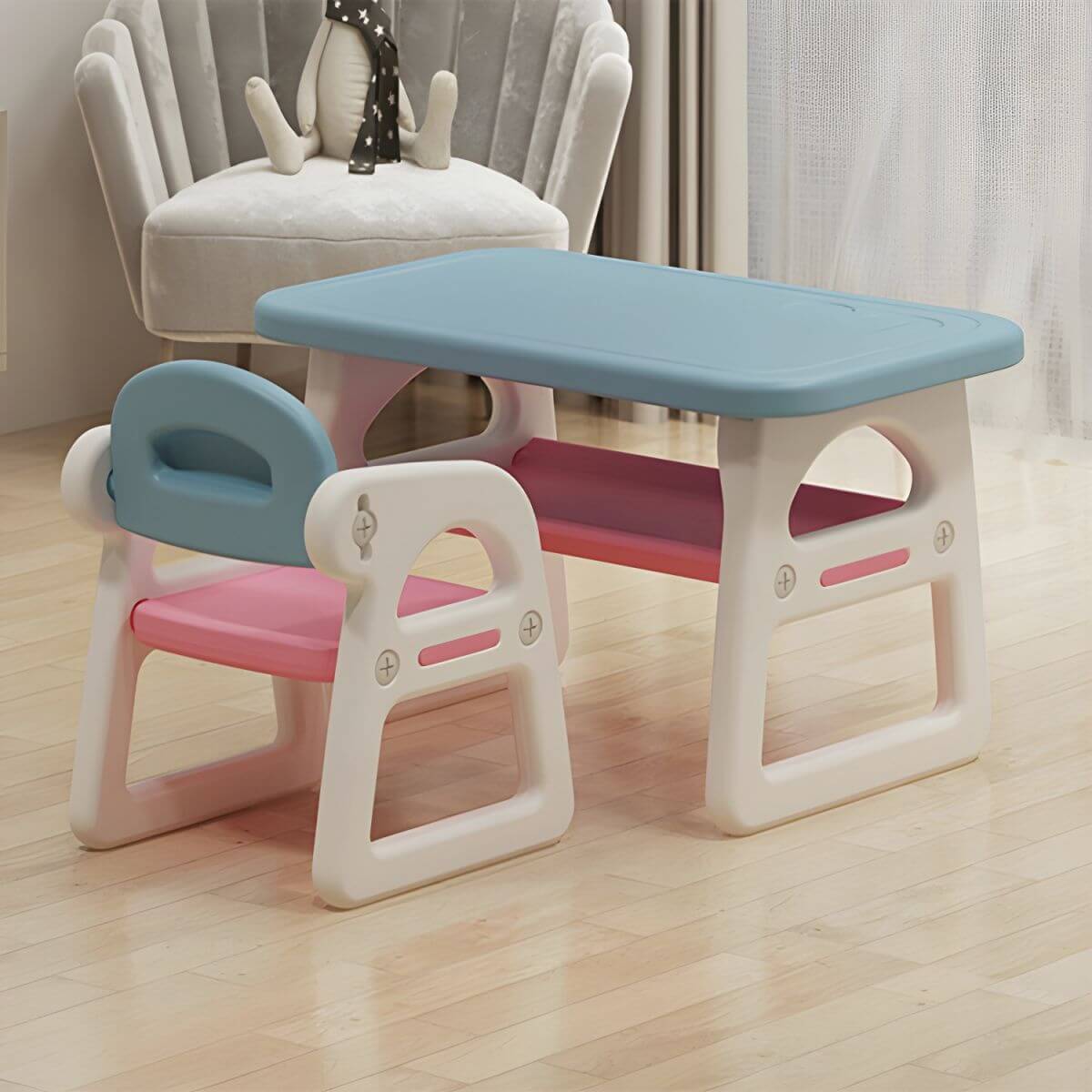 Contemporary Kids' Desk with Storage Shelf in Vibrant Colors