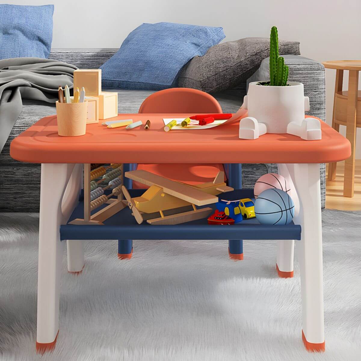 Contemporary Kids' Desk with Storage Shelf in Vibrant Colors