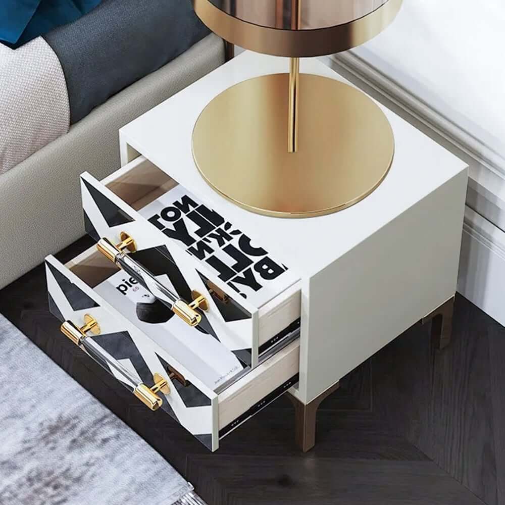 Contemporary Zebra Pattern Nightstand - 2 Drawers