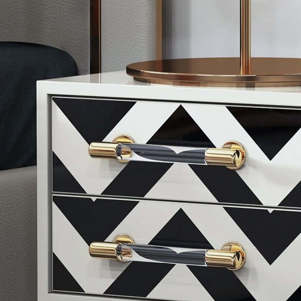 Contemporary Zebra Pattern Nightstand - 2 Drawers