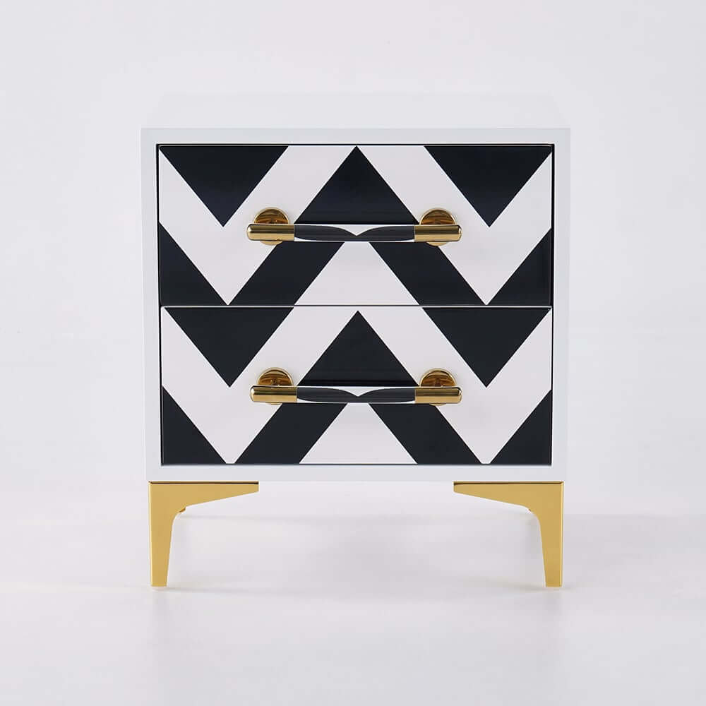 Contemporary Zebra Pattern Nightstand - 2 Drawers