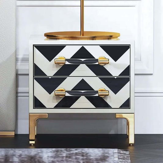 Contemporary Zebra Pattern Nightstand - 2 Drawers