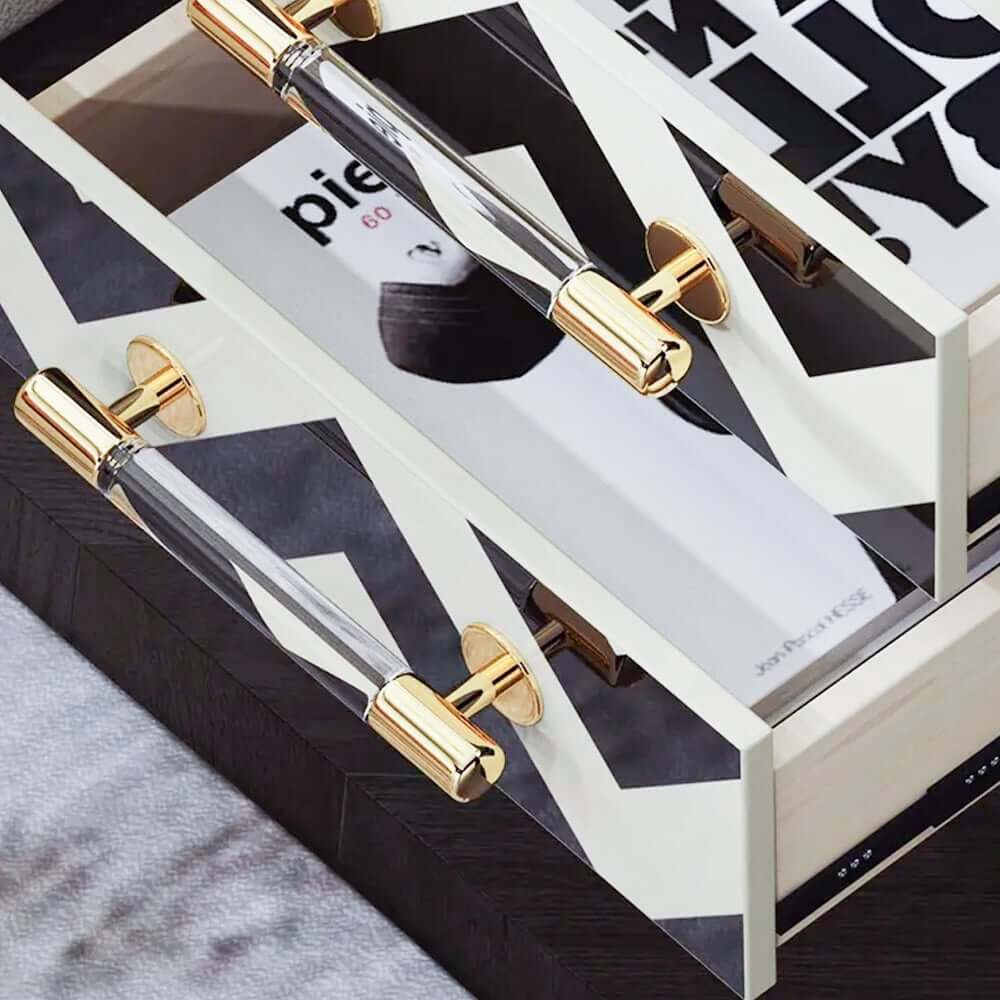 Contemporary Zebra Pattern Nightstand - 2 Drawers