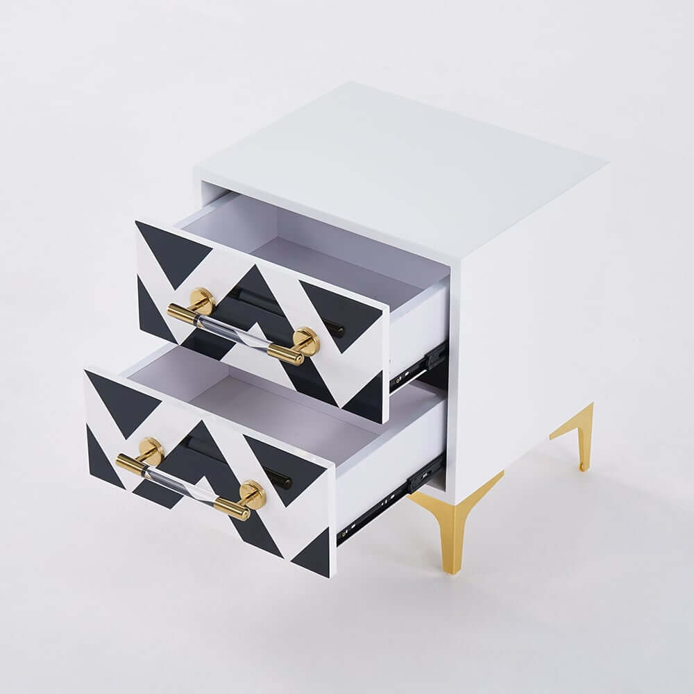Contemporary Zebra Pattern Nightstand - 2 Drawers