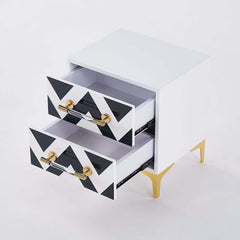 Contemporary Zebra Pattern Nightstand - 2 Drawers