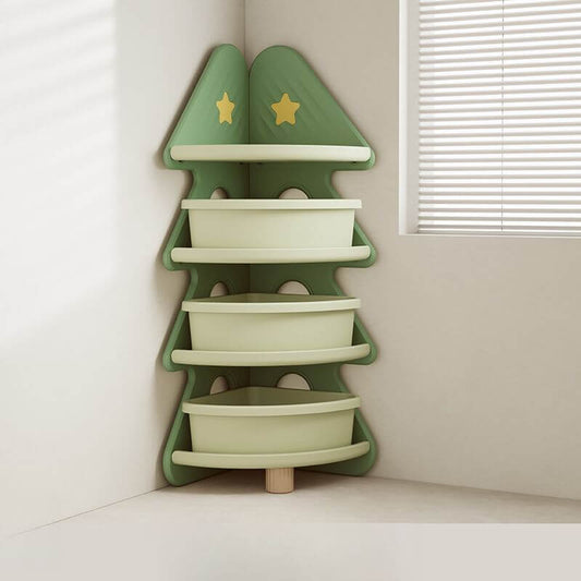 Corner Christmas Tree Toy Organizer with 4 Shelves and Bins