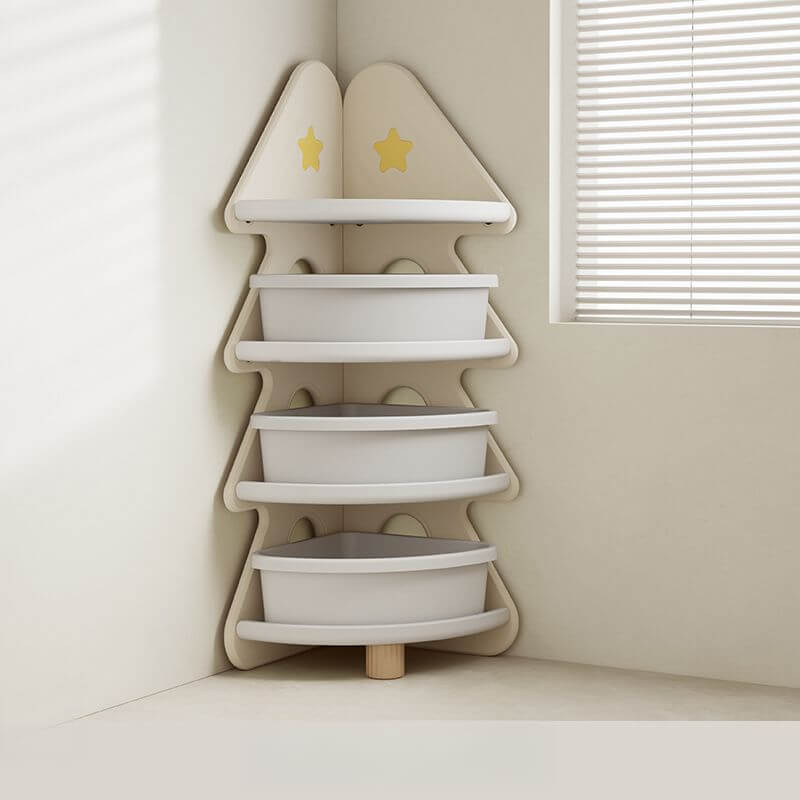 Corner Christmas Tree Toy Organizer with 4 Shelves and Bins