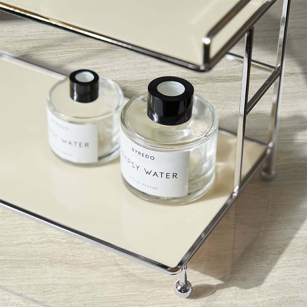 Cream Acrylic Freestanding Storage Shelf with Open Design