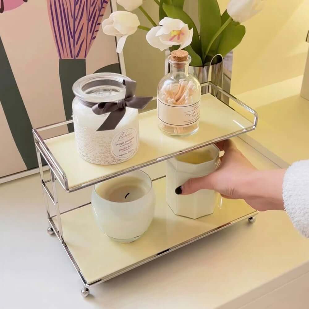 Cream Acrylic Freestanding Storage Shelf with Open Design