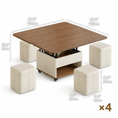 Cream Wood Lift Top Coffee Table With Hidden Storage, Casters and Expandable Surface