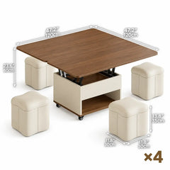 Cream Wood Lift Top Coffee Table With Hidden Storage, Casters and Expandable Surface Dimensions