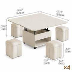 Cream Wood Lift Top Coffee Table With Hidden Storage, Casters and Expandable Surface
