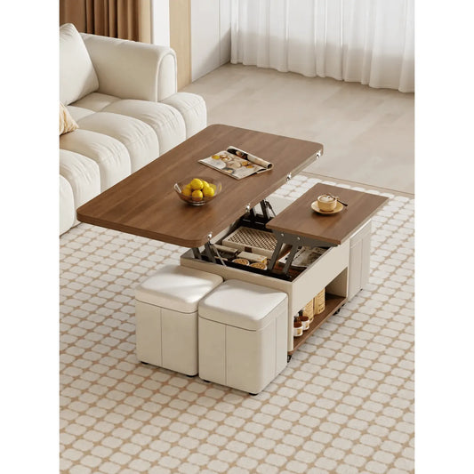 Cream Wood Lift Top Coffee Table With Hidden Storage, Casters and Expandable Surface Main Product Image