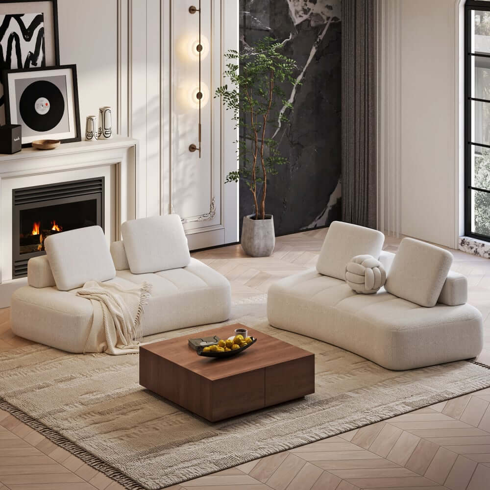 Curved Modular Sectional Sofa With Boucle Upholstery