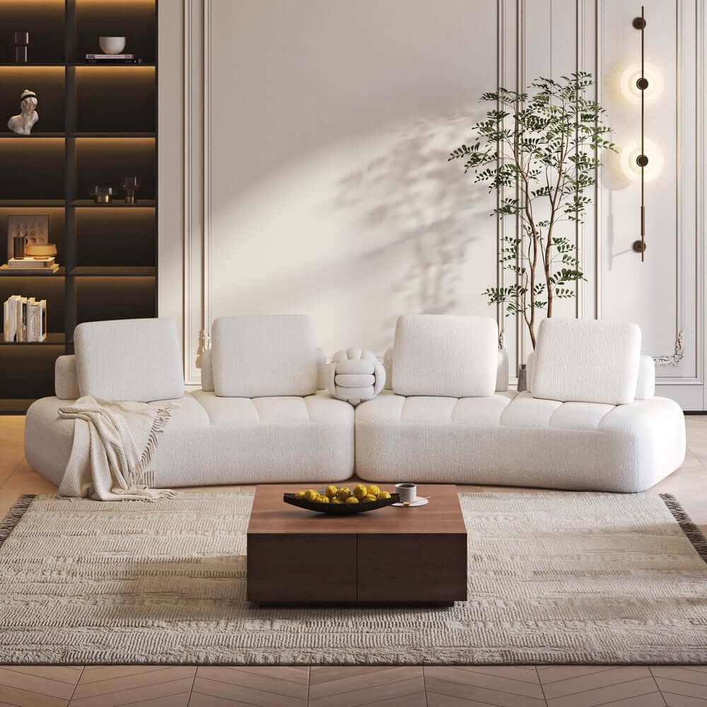 Curved Modular Sectional Sofa With Boucle Upholstery
