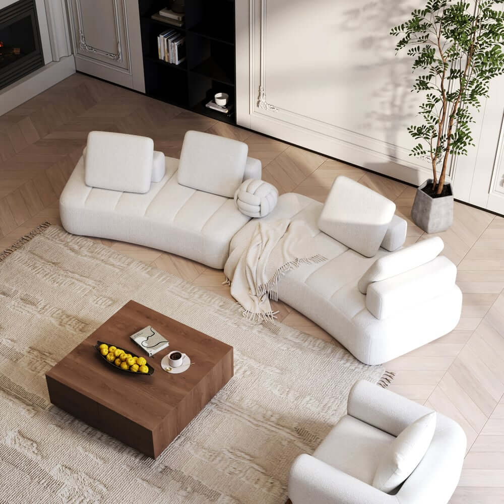 Curved Modular Sectional Sofa With Boucle Upholstery