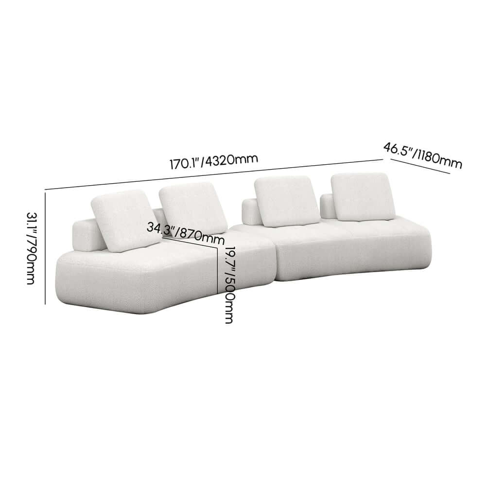 Curved Modular Sectional Sofa With Boucle Upholstery Dimensions