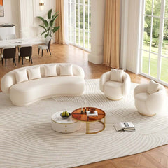Curved Performance Leather Sofa Set with Swivel Feature