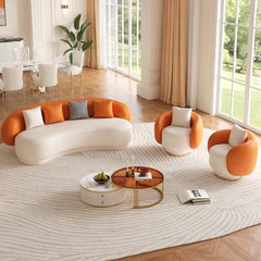 Curved Performance Leather Sofa Set with Swivel Feature