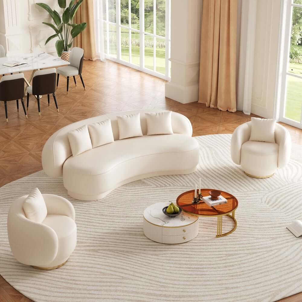 Curved Performance Leather Sofa Set with Swivel Feature