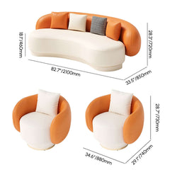 Curved Performance Leather Sofa Set with Swivel Feature Dimensions