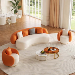 Curved Performance Leather Sofa Set with Swivel Feature Main Product Image