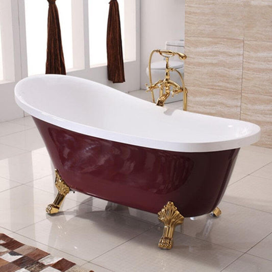 Clawfoot Bathtub with Single Slipper Design, Oval Shape, Simplistic Style, Polymethyl Methacrylate (pmma) Material, and Soaking Bath Therapy, Tub, White/ Silver, 54"L x 27"W x 31"H Bathtubs
