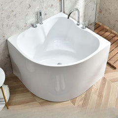 Nook Corner Bathtub with Seat, Back to Wall, Chalk Color, Modern Simple Style, Soaking Therapy, PMMA Material, 31.5"L x 31.5"W x 24.8"H, Tub Bathtubs