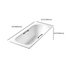 White Cast Iron Rectangular Drop-in Bathtub with Back to Wall Design, Slip Resistant, Valve, and Overflow Hole, Tub, With Arm, 59"L x 28"W x 16"H Bathtubs