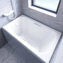 Cast Iron Contemporary White Rectangular Drop-in Bathtub with Handle, Back to Wall, and Disc Faucet, Bathtub & Silver Faucet, 45"L x 30"W x 22"H Bathtubs