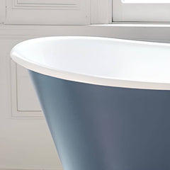 Clawfoot Bathtub with Porcelain Enameled Cast Iron, Roll Top, Oval Shape, Casual Style & Soaking Therapy, Blue-White, Tub Bathtubs