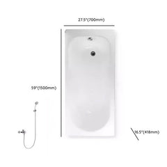 White Cast Iron Rectangular Drop-in Bathtub with Back to Wall Design, Slip Resistant, Valve, and Overflow Hole, Tub, With Arm, 59"L x 28"W x 16"H Bathtubs
