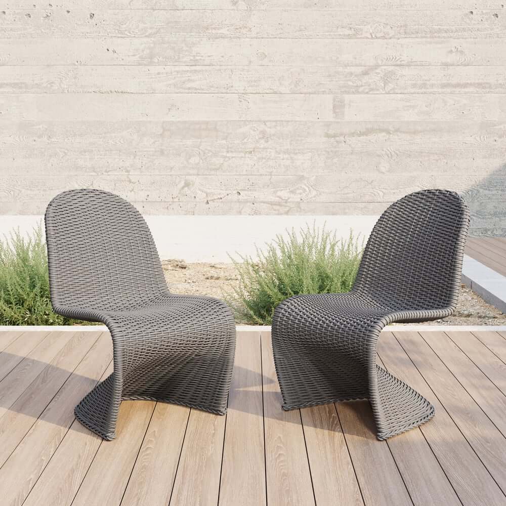 Dark Gray Coastal Dining Chairs - Set of 2, Woven Rattan