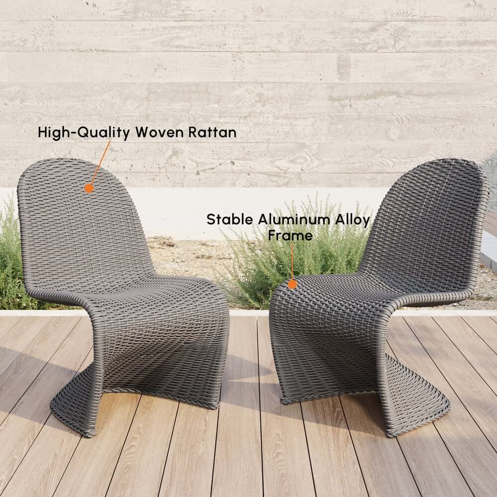 Dark Gray Coastal Dining Chairs - Set of 2, Woven Rattan